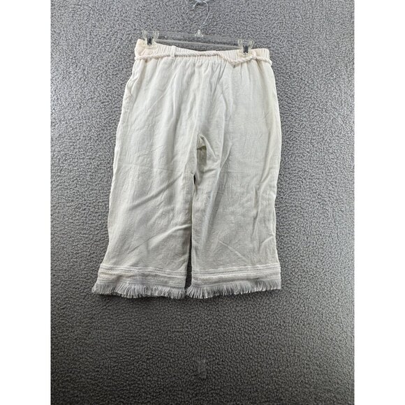 Urban Romantics Linen Capri Pants With Fringe Hem & Rope Tie Waist Size Medium - Picture 2 of 9